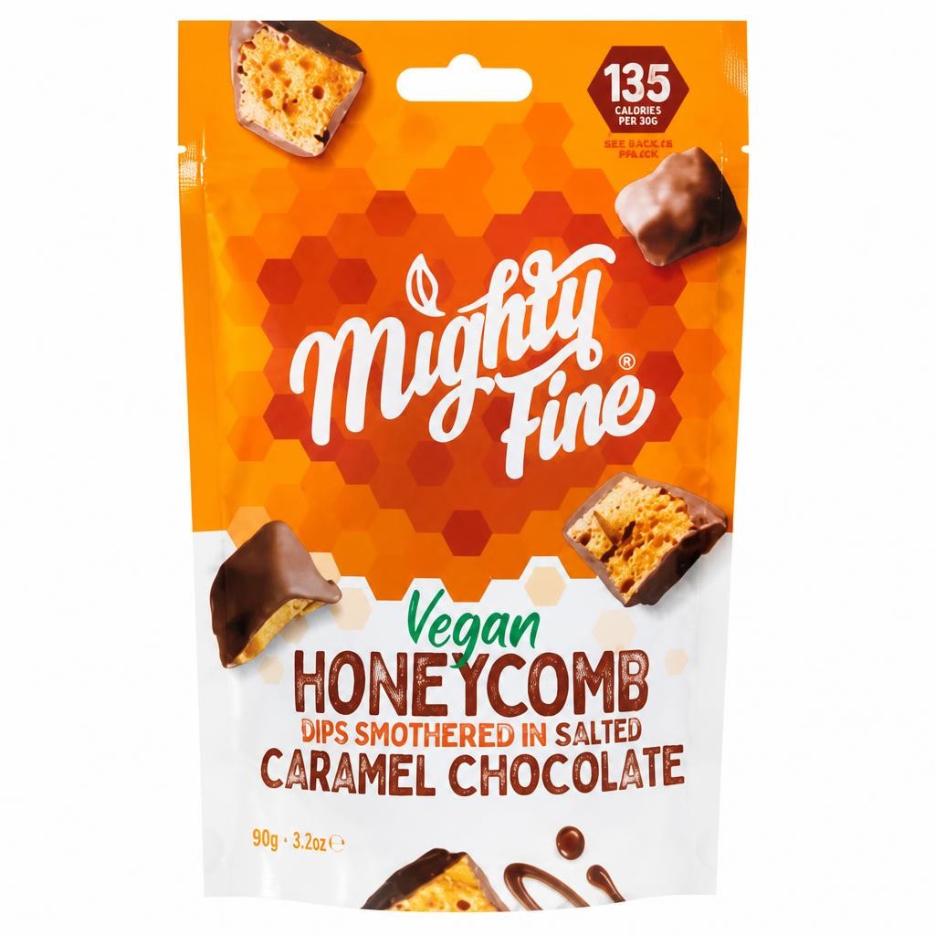 Mighty Fine Vegan Honeycomb Dips Smothered in Salted Caramel Chocolate 90g
