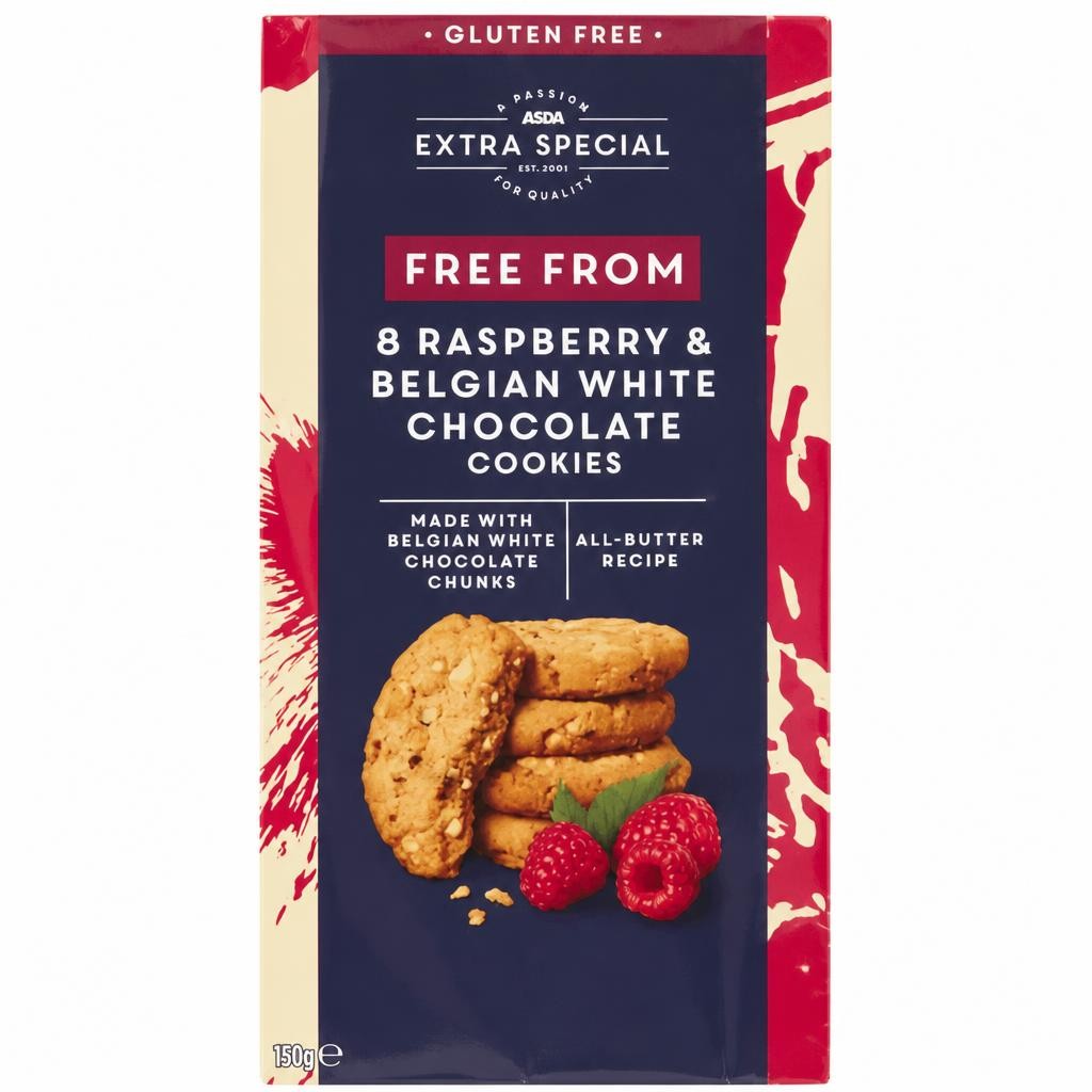 ASDA Extra Special Free From 8 Raspberry & Belgian White Chocolate Cookies 150g