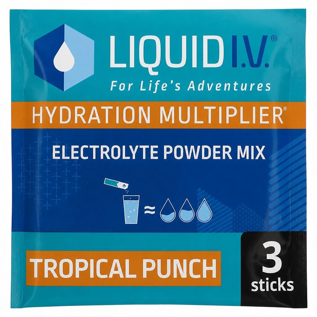 Liquid IV Hydration Multiplier Electrolyte Powder Mix Food Supplement Tropical Punch Sachets x3