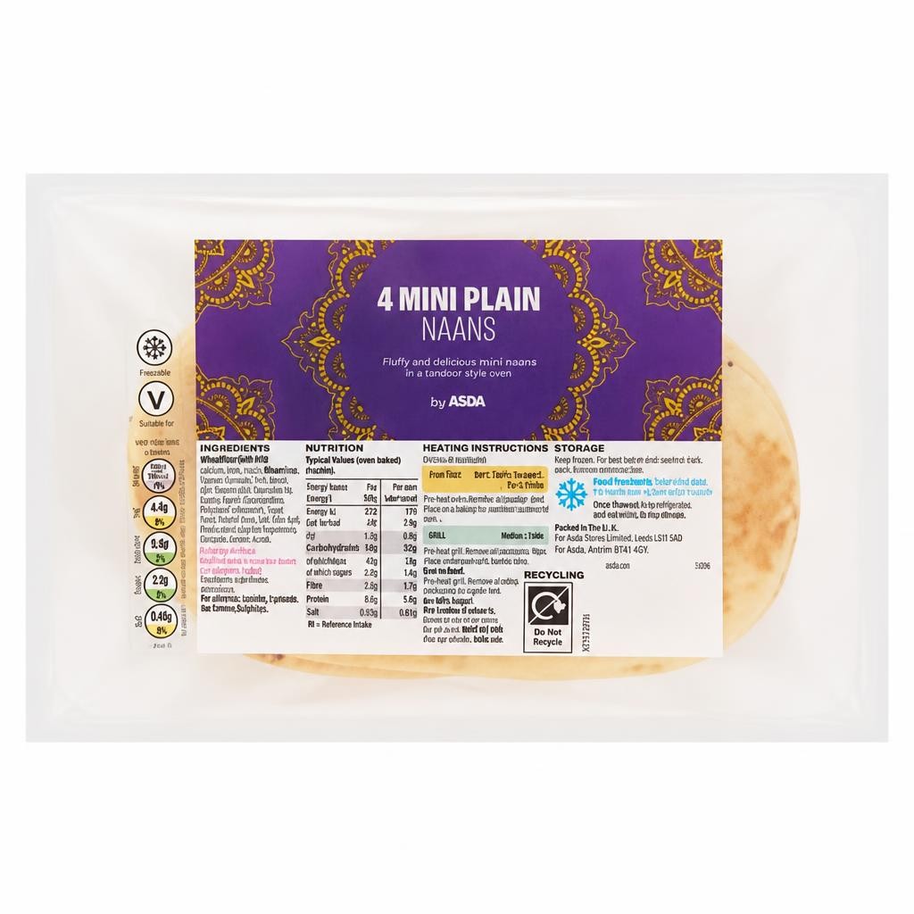 ASDA 4 Mini Plain Naans
