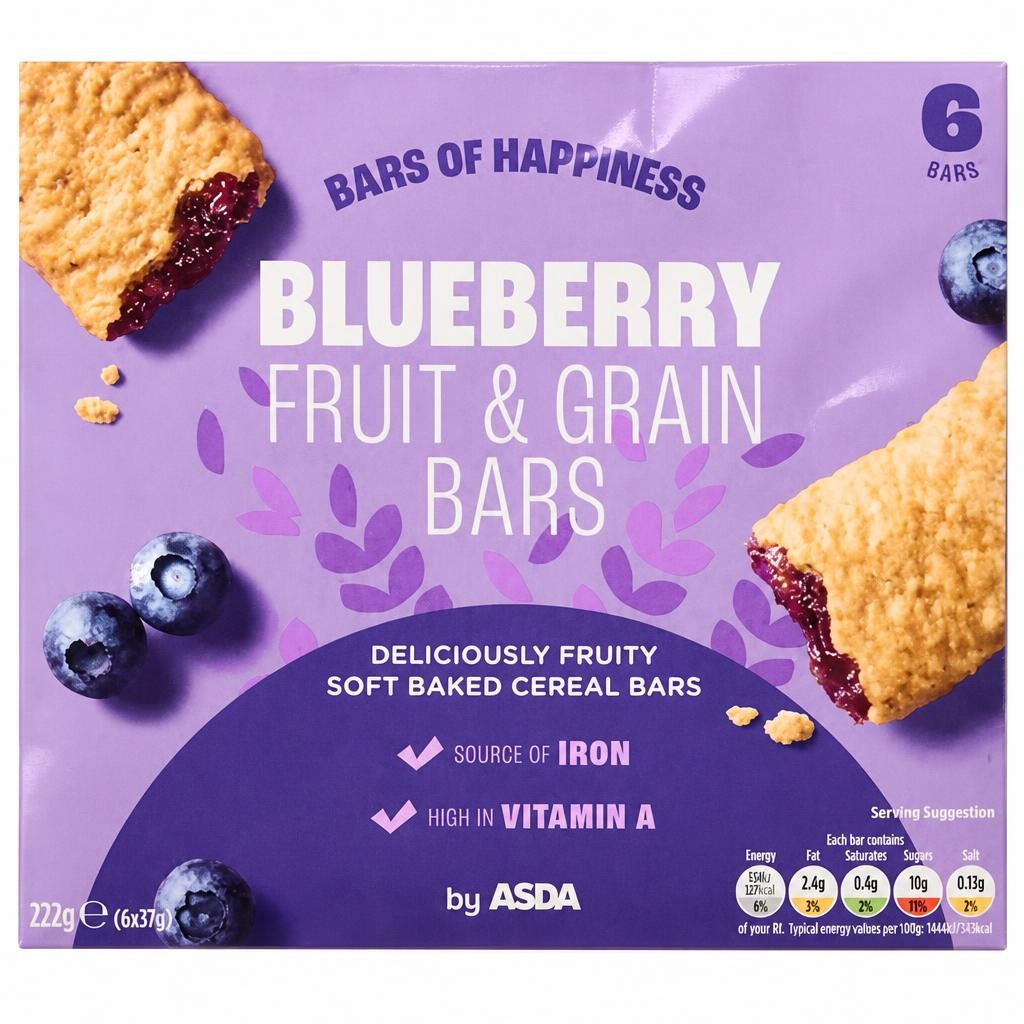 ASDA Blueberry Fruit & Grain Bars 6 x 37g (222g)