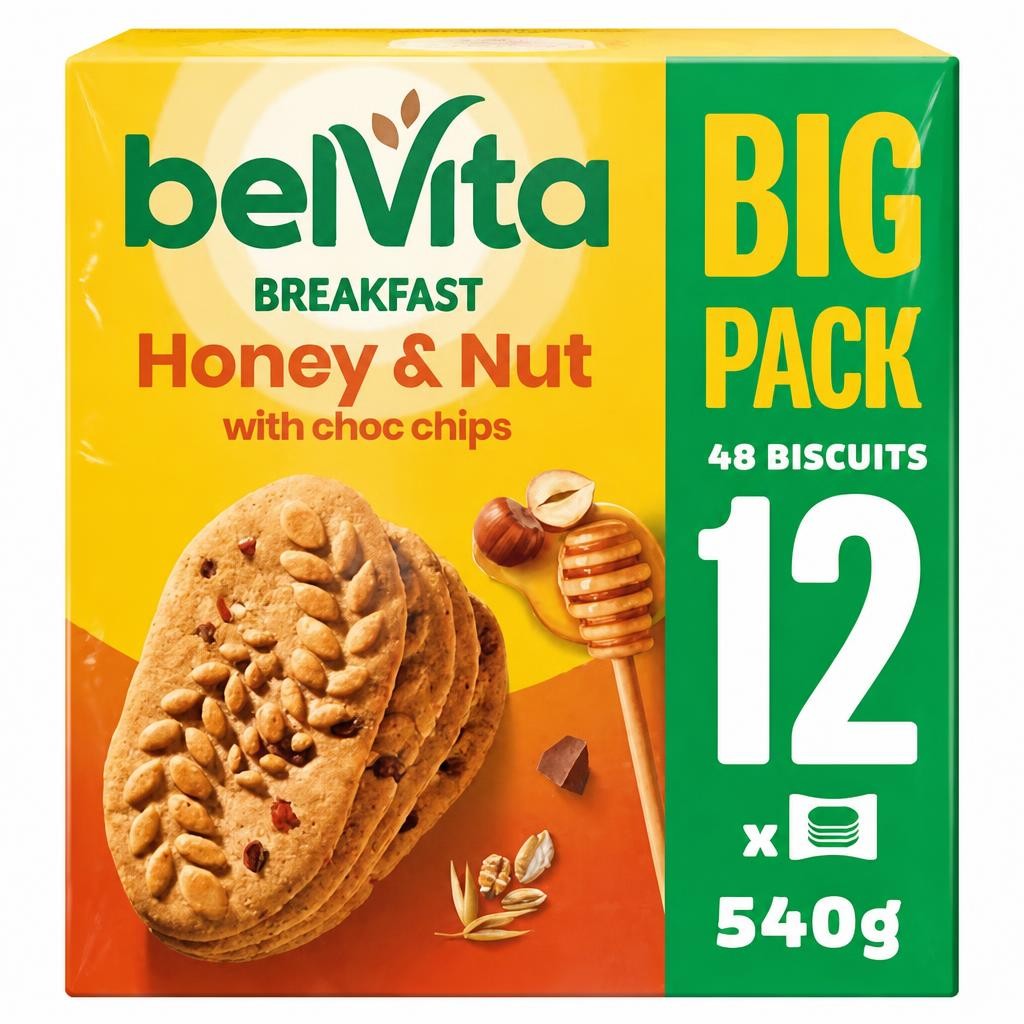 Belvita Honey & Nut with Chocolate Chip Cereal Biscuit Snack Bars Multipack 540g (12 x 45g)