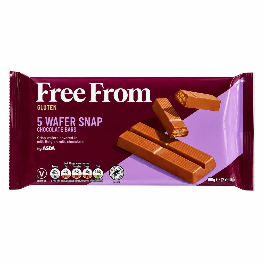 ASDA Free From Free From by  5 Wafer Snap Chocolate Bars 107g (5 x 21.5g)