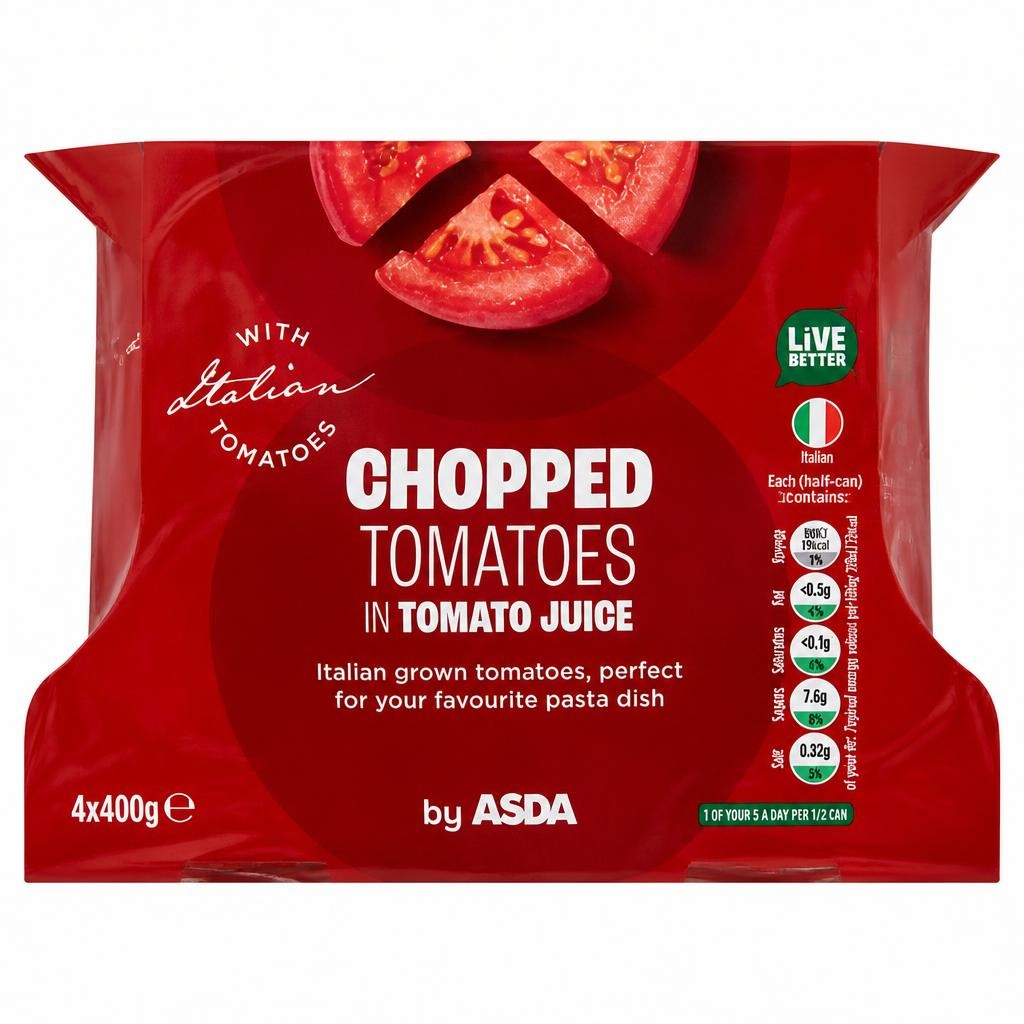 ASDA Chopped Tomatoes in Tomato Juice 4 x 400g