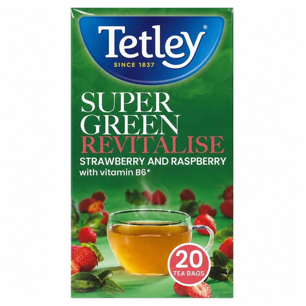 Tetley Super Green Revitalise Strawberry and Raspberry 20 Tea Bags 40g