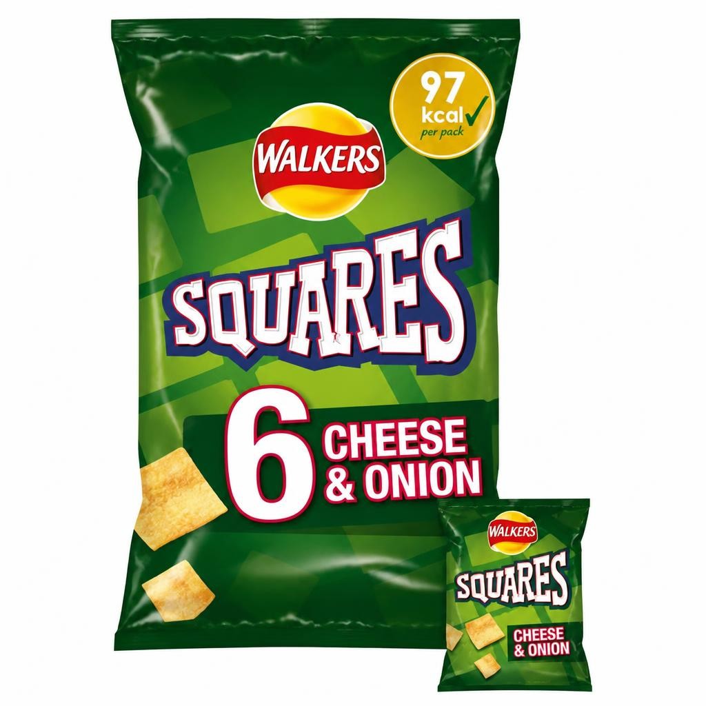 Walkers Squares Cheese & Onion Multipack Snacks Crisps 6x22g