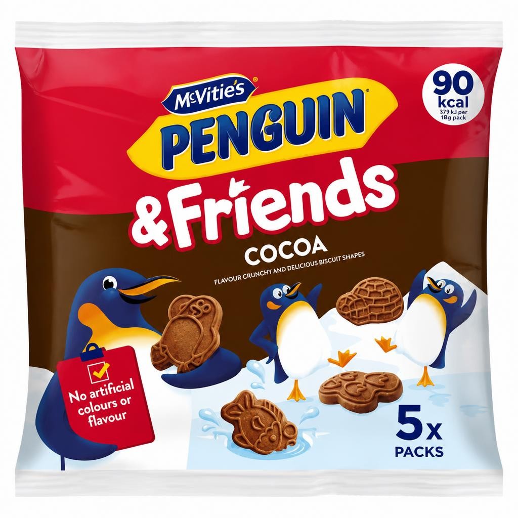 McVitie's Penguin & Friends Cocoa Flavoured Crunchy and Delicious Biscuit Shapes 5 x 20g