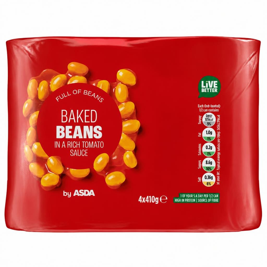ASDA Baked Beans in a Rich Tomato Sauce 4 x 410g