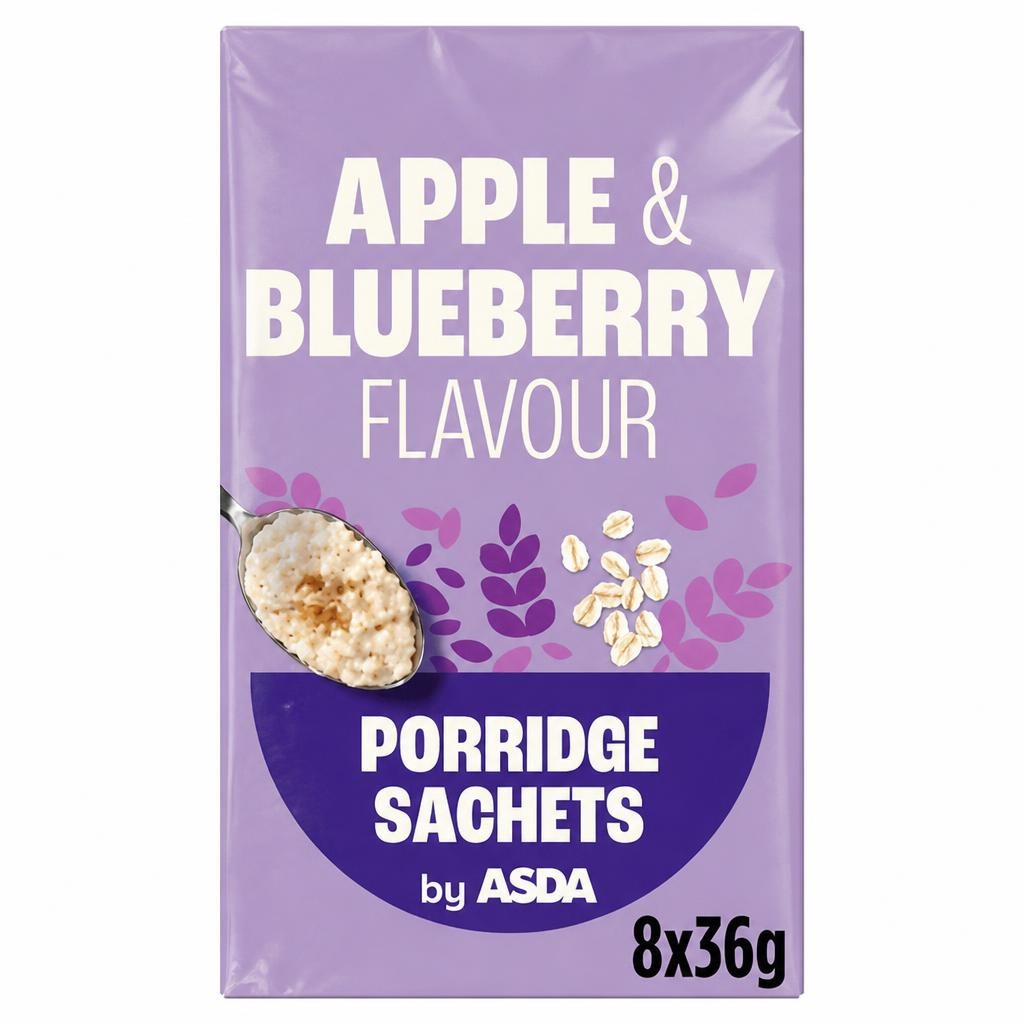 ASDA Apple & Blueberry Flavour Porridge Sachets 8 x 36g (288g)