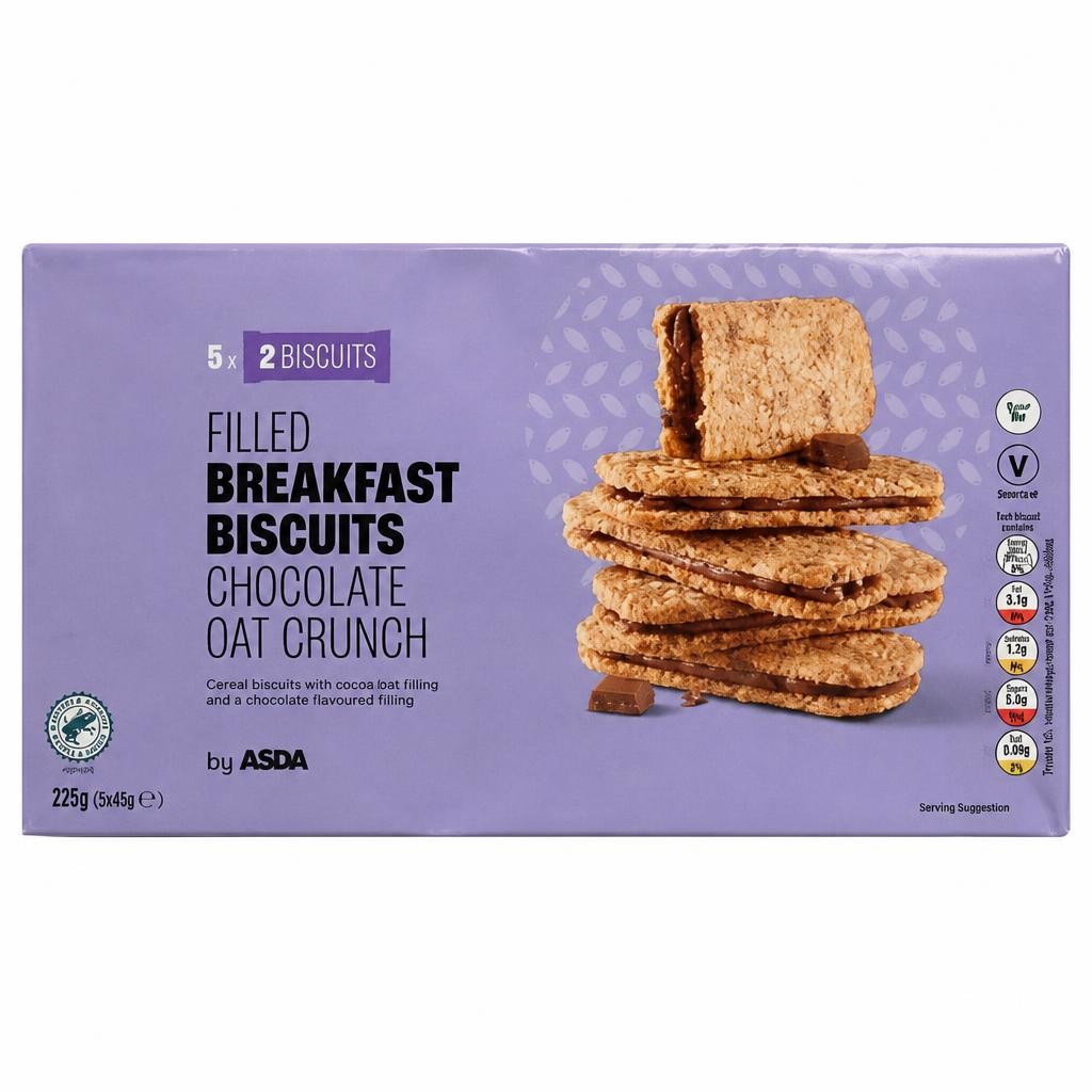 ASDA Filled Breakfast Biscuits Chocolate Oat Crunch 5 x 44g (220g)