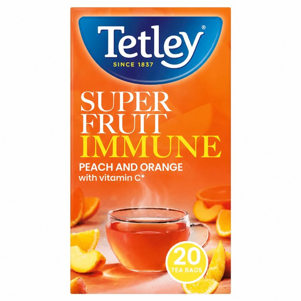 Tetley Super Fruit Immune Peach and Orange 20 Tea Bags 40g