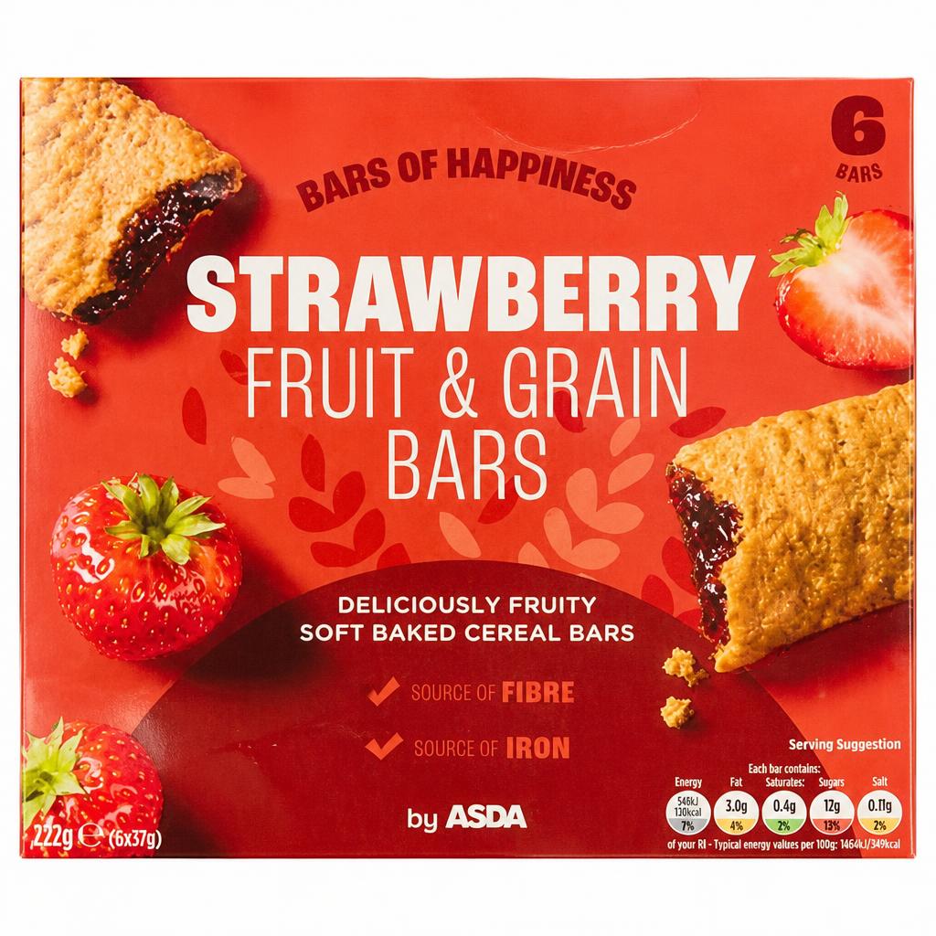 ASDA 6 Strawberry Fruit & Grain Bars 6 x 37g (222g)