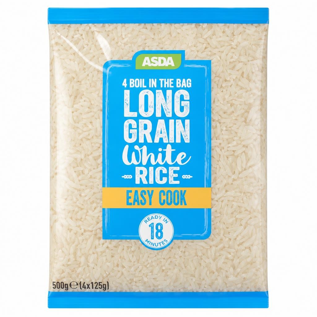 ASDA 4 Boil in Bag Long Grain White Rice 4 x 125g (500g)