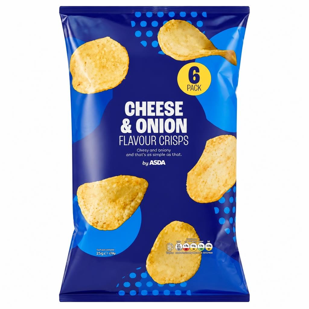 ASDA Cheese & Onion Flavour Crisps 6 x 25g (150g)
