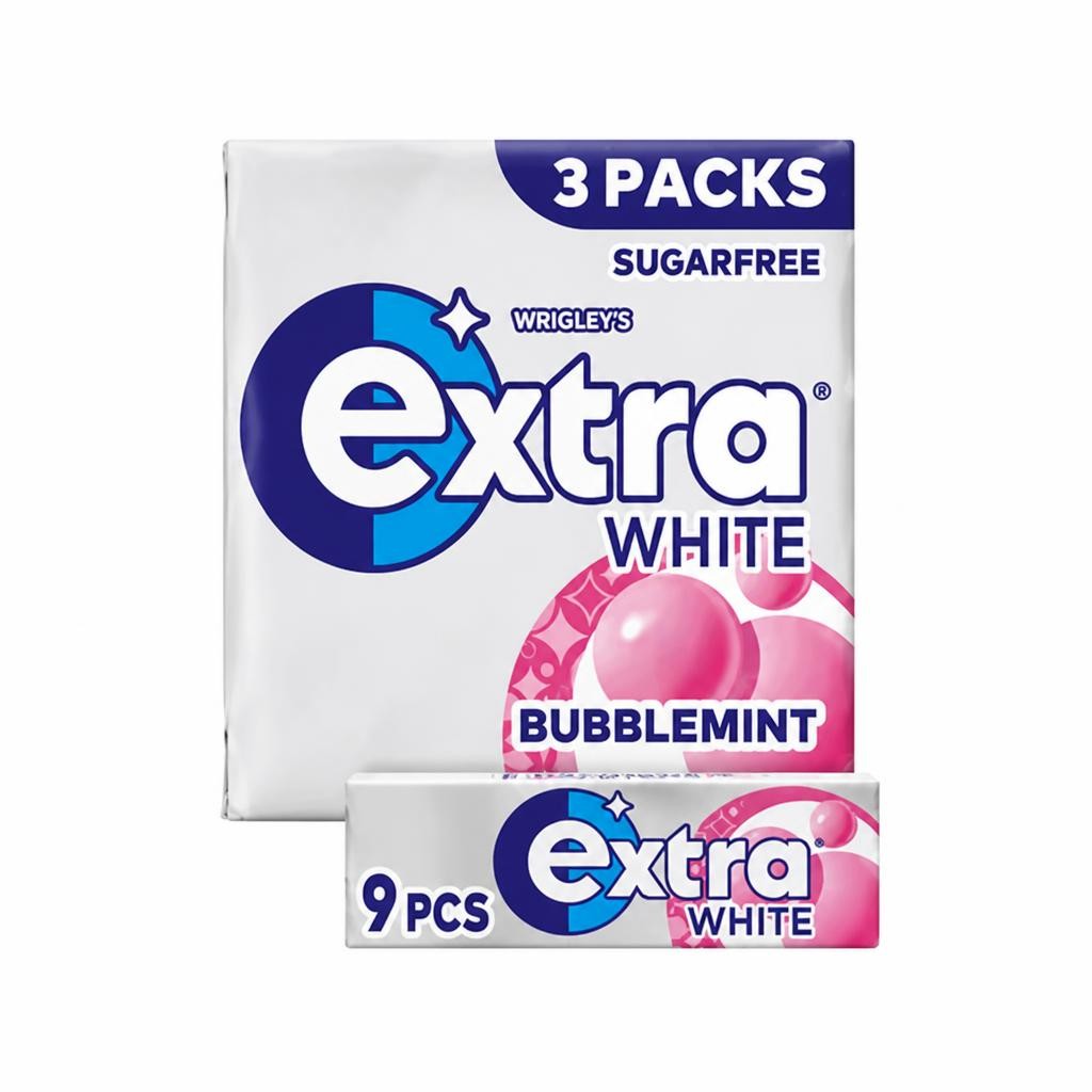 Wrigley's Extra White Bubblemint Sugarfree Chewing Gum Multipack 3x9 Pieces
