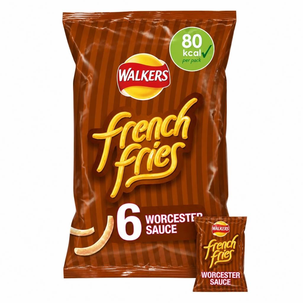 Walkers French Fries Worcester Sauce Multipack Snacks Crisps 6x18g