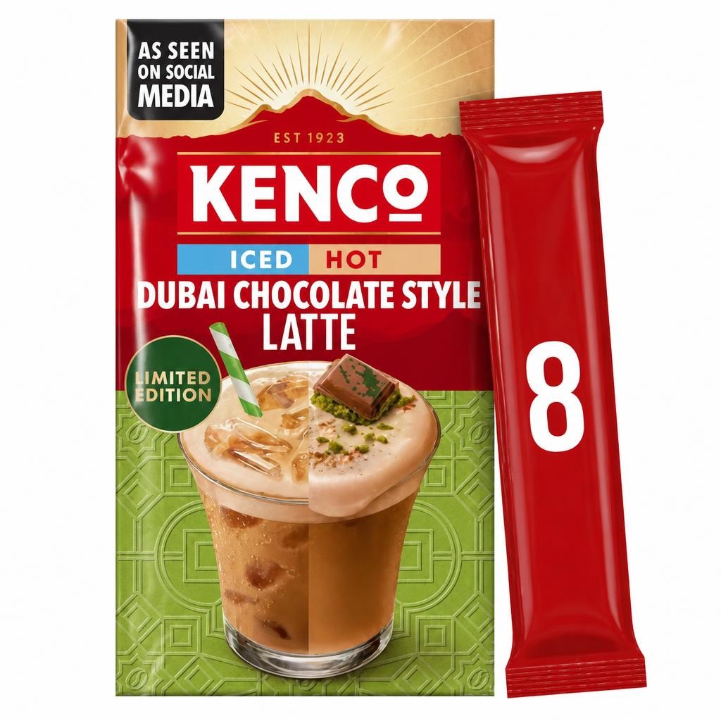 Kenco Limited Edition Iced Hot Dubai Chocolate Style Latte Coffee Sachets x8