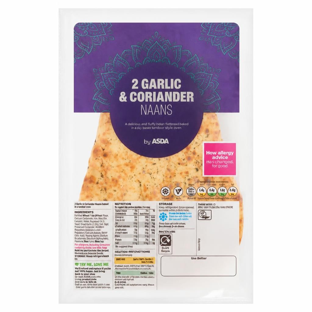 ASDA 2 Garlic & Coriander Naans