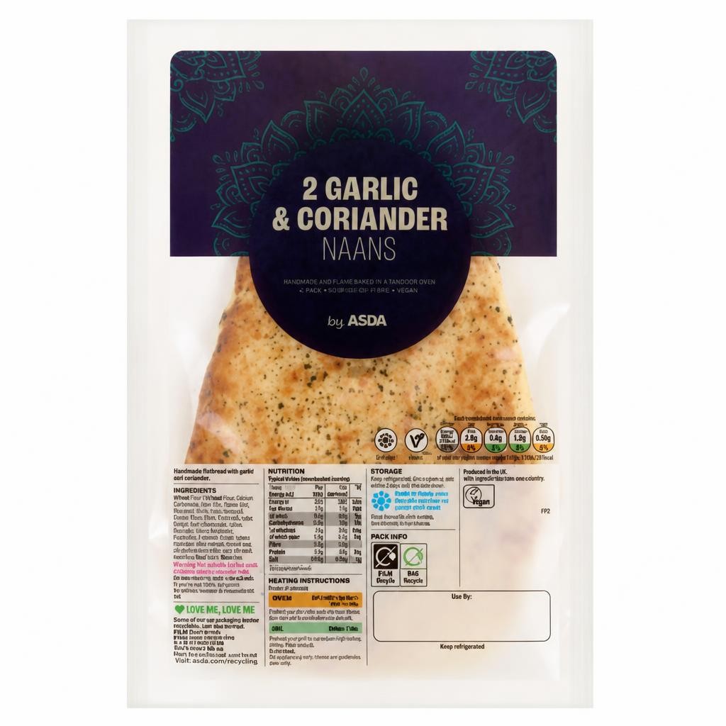 ASDA 2 Garlic & Coriander Naans