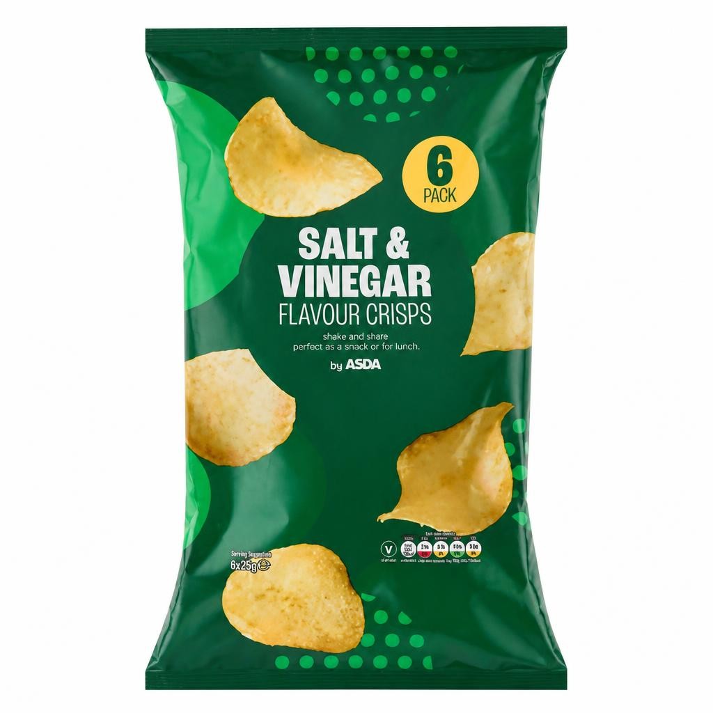 ASDA Salt & Vinegar Flavour Crisps 6 x 25g (150g)