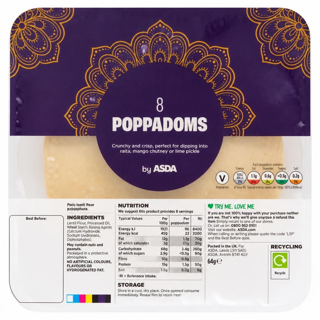 ASDA 8 Poppadoms 64g