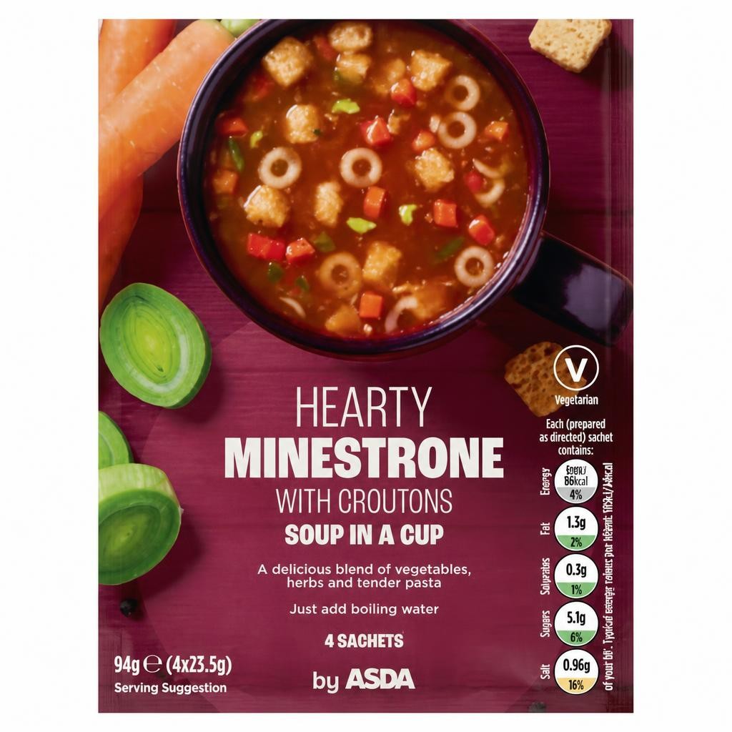 ASDA Hearty Minestrone with Croutons Soup in a Cup 4x23.5g (94g)