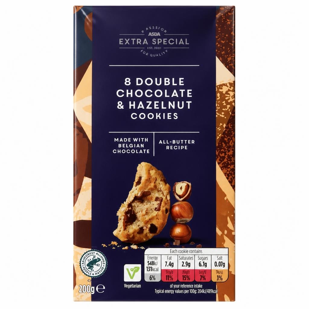 ASDA Extra Special 8 Double Chocolate & Hazelnut Cookies 200g