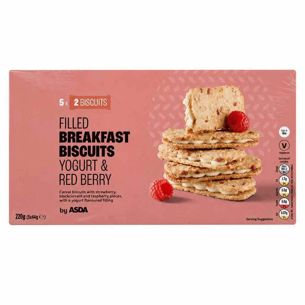 ASDA Filled Breakfast Biscuits Yogurt & Red Berry 5 x 44g (220g)