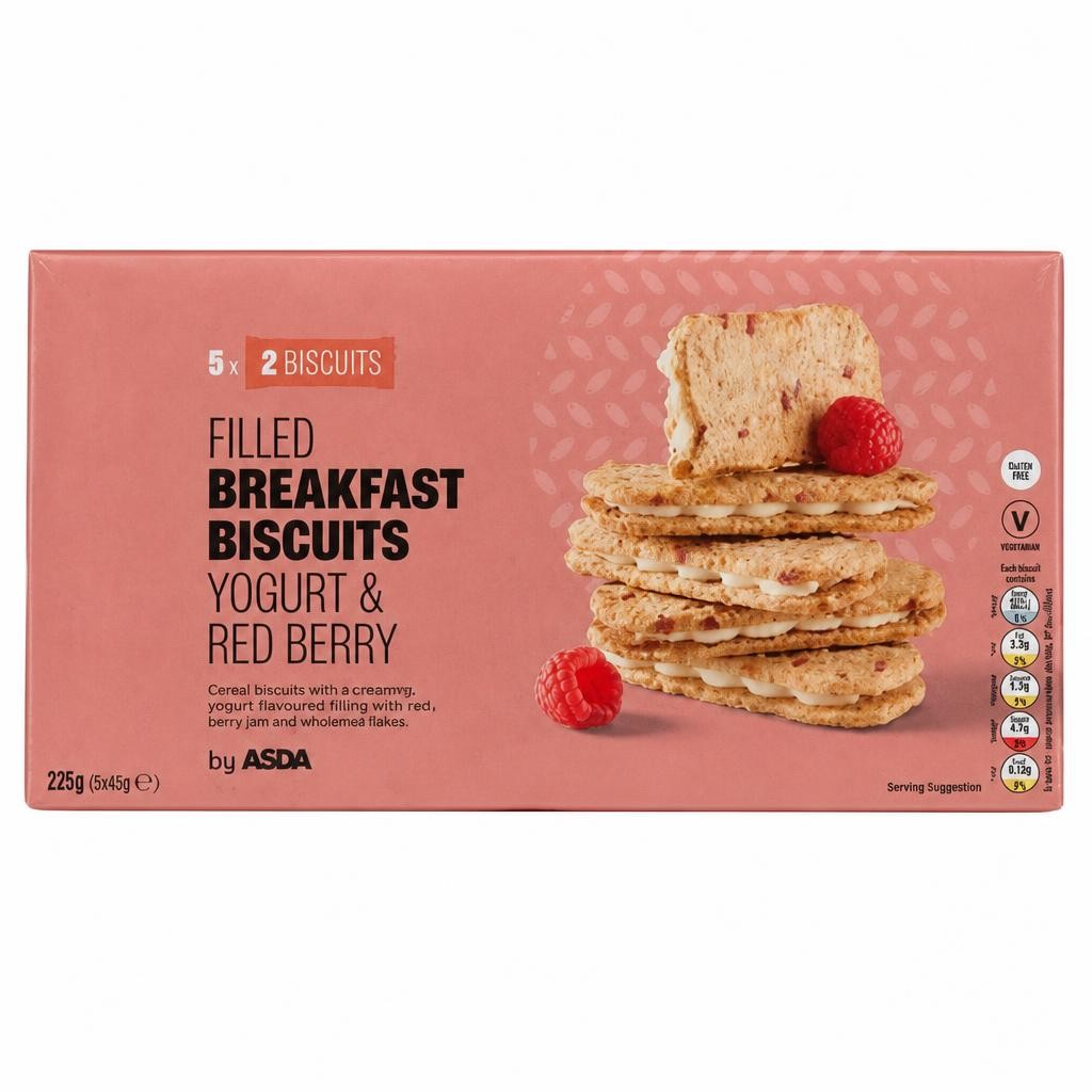 ASDA Filled Breakfast Biscuits Yogurt & Red Berry 5 x 44g (220g)