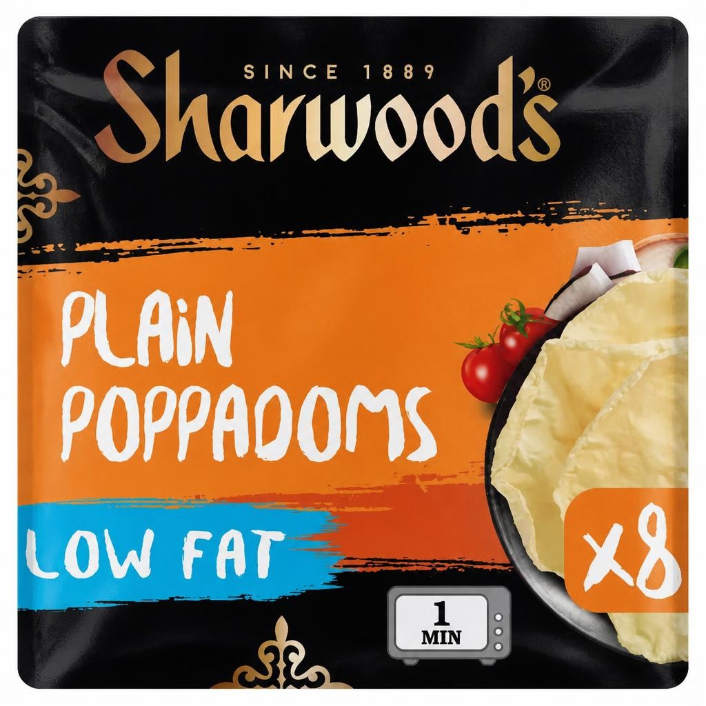 Sharwood's Low Fat Plain Poppadom 8 Pack