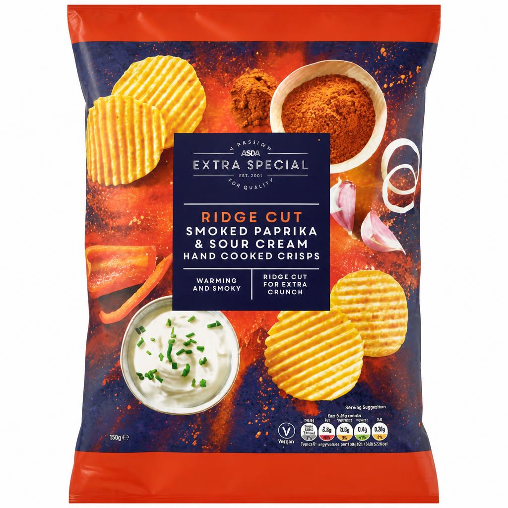 ASDA Extra Special Extra Special Ridge Cut Smoked Paprika & Sour Cream Hand Cooked Crisps 125g