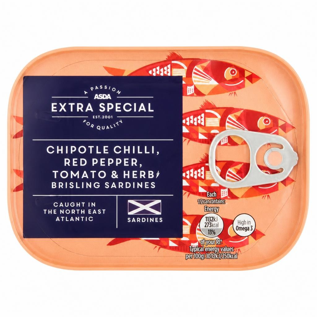ASDA Extra Special Extra Special Chipotle Chilli, Red Pepper, Tomato & Herb Brisling Sardines 105g