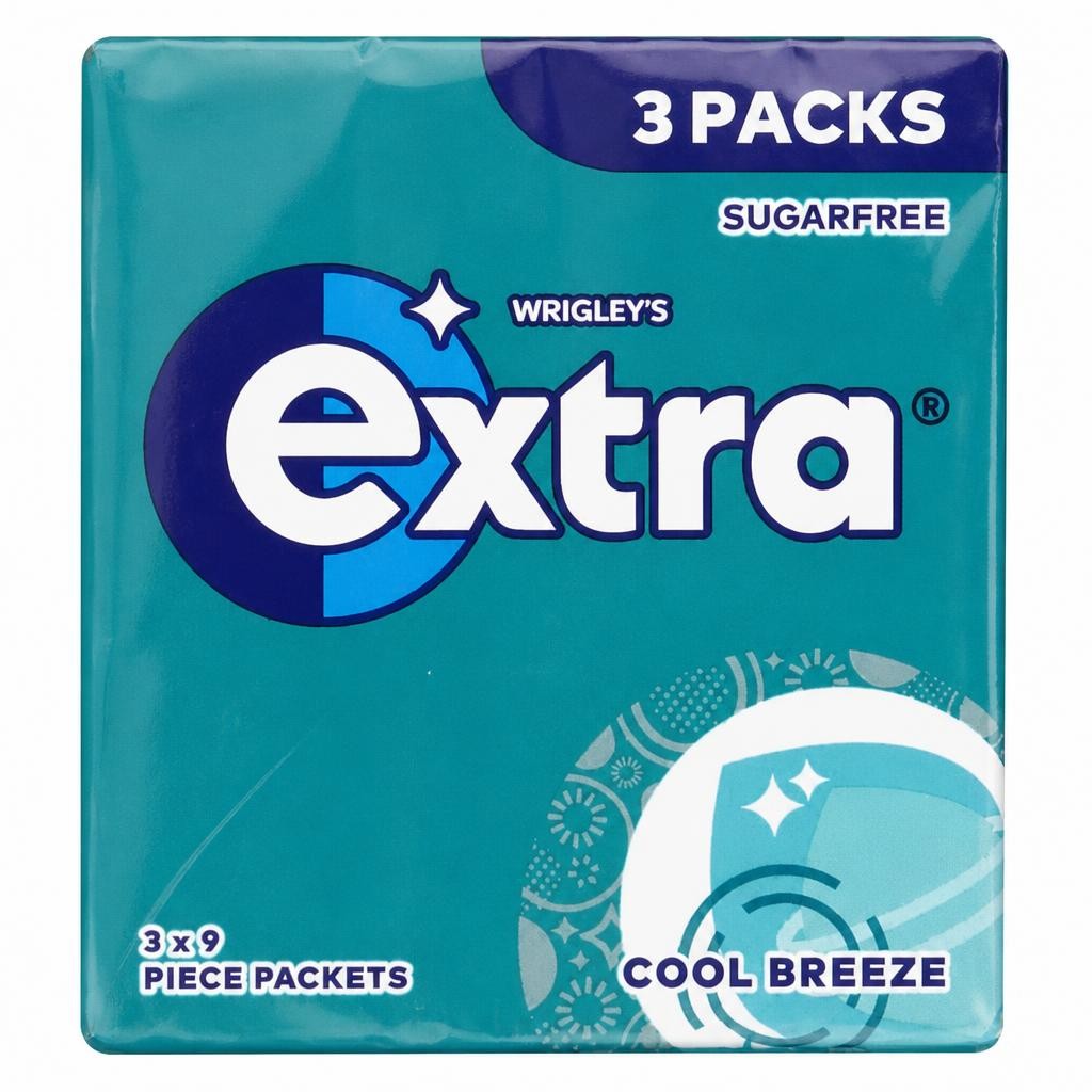 Wrigley's Extra Cool Breeze Sugar Free Chewing Gum x3 Packs
