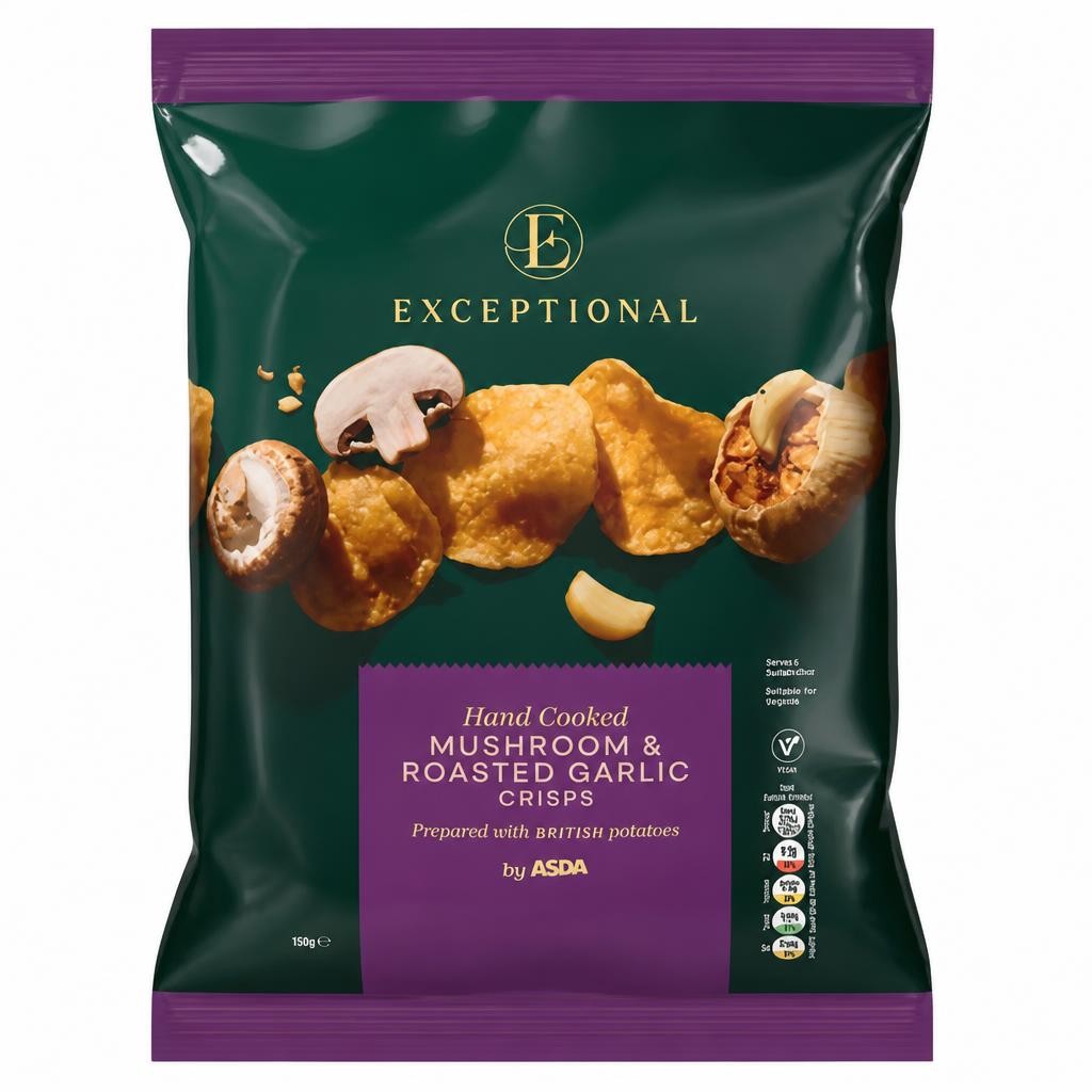 ASDA Exceptional by  Hand Cooked Mushroom & Roasted Garlic Crisps 150g