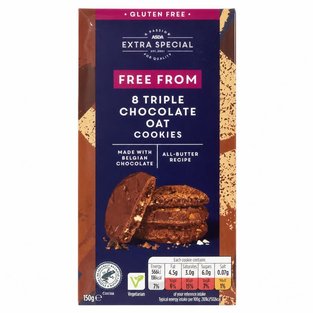 ASDA Extra Special Free From 8 Triple Chocolate Oat Cookies 150g