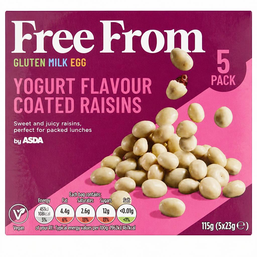 Free From By ASDA Yogurt Flavour Coated Raisins 5 x 23g (115g)