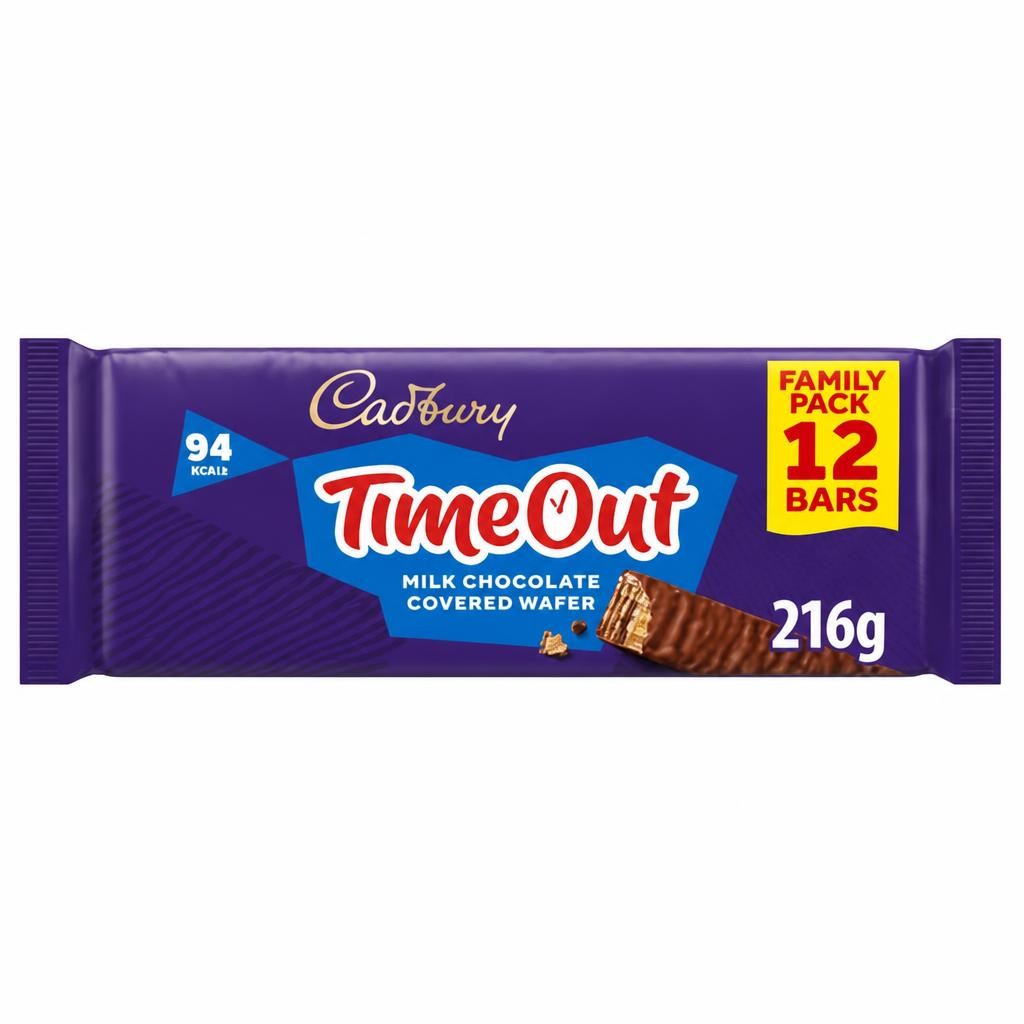 Cadbury Timeout 12-pack Milk Chocolate Wafer Biscuit Bars Multipack (12x 18g bars) 216 g