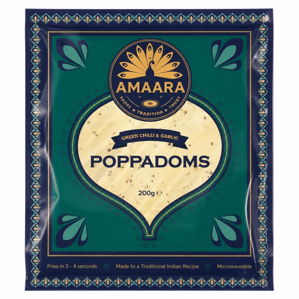 Amaara Green Chilli & Garlic Poppadoms 200g