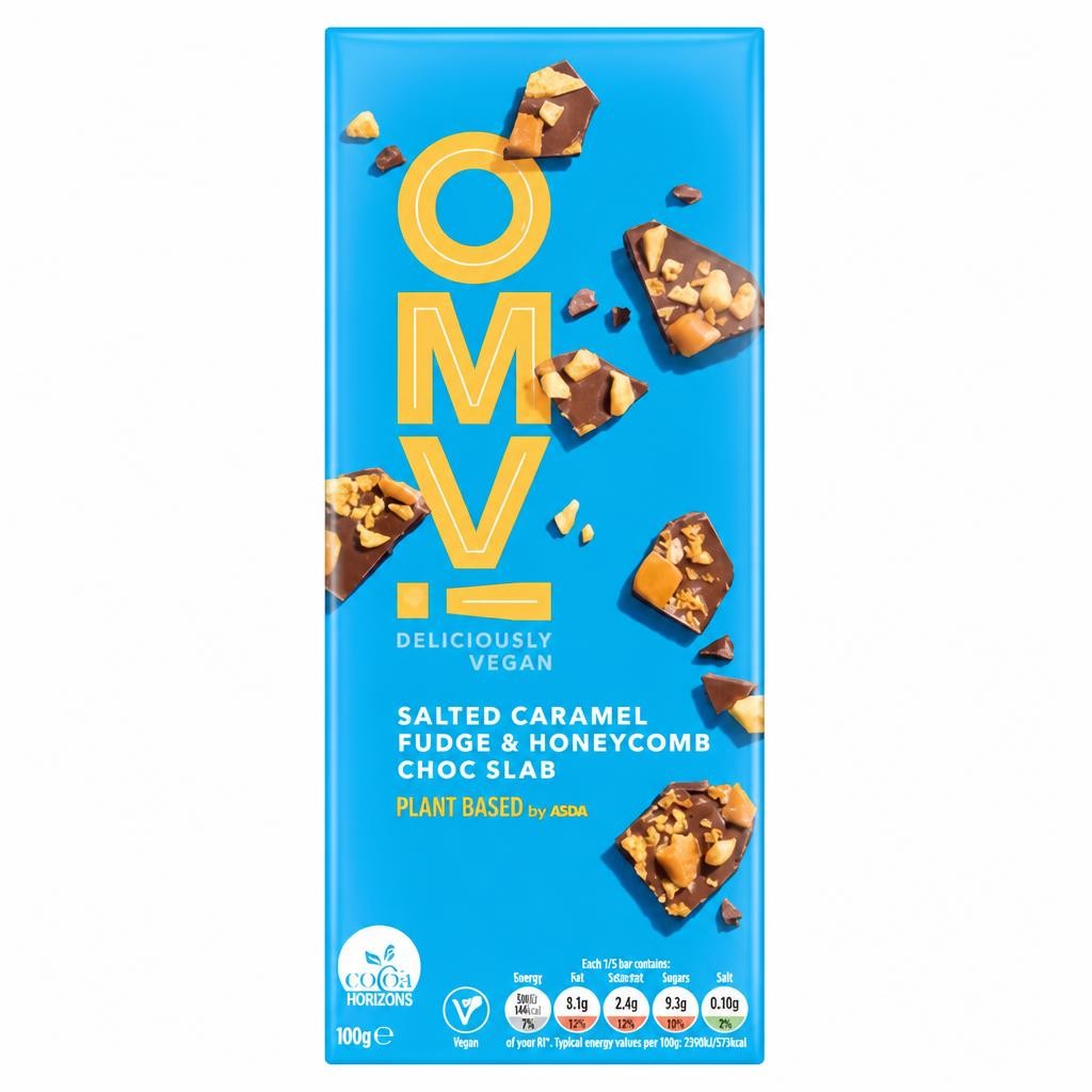 OMV! Deliciously Vegan Plant Based OMV! Salted Caramel Fudge & Honeycomb Choc Slab 100g