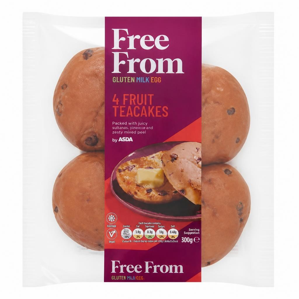 ASDA Free From Free From by  4 Fruit Teacakes 300g