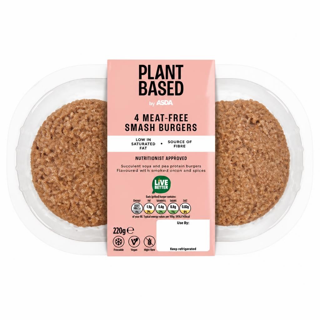 Plant Based by ASDA Plant Based by  4 Meat-Free Smash Burgers 220g