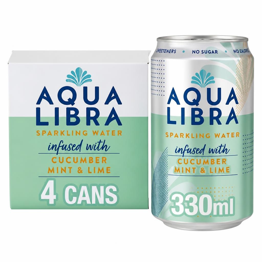 Aqua Libra Sparkling Water Infused with Cucumber, Mint & Lime 4 x 330ml