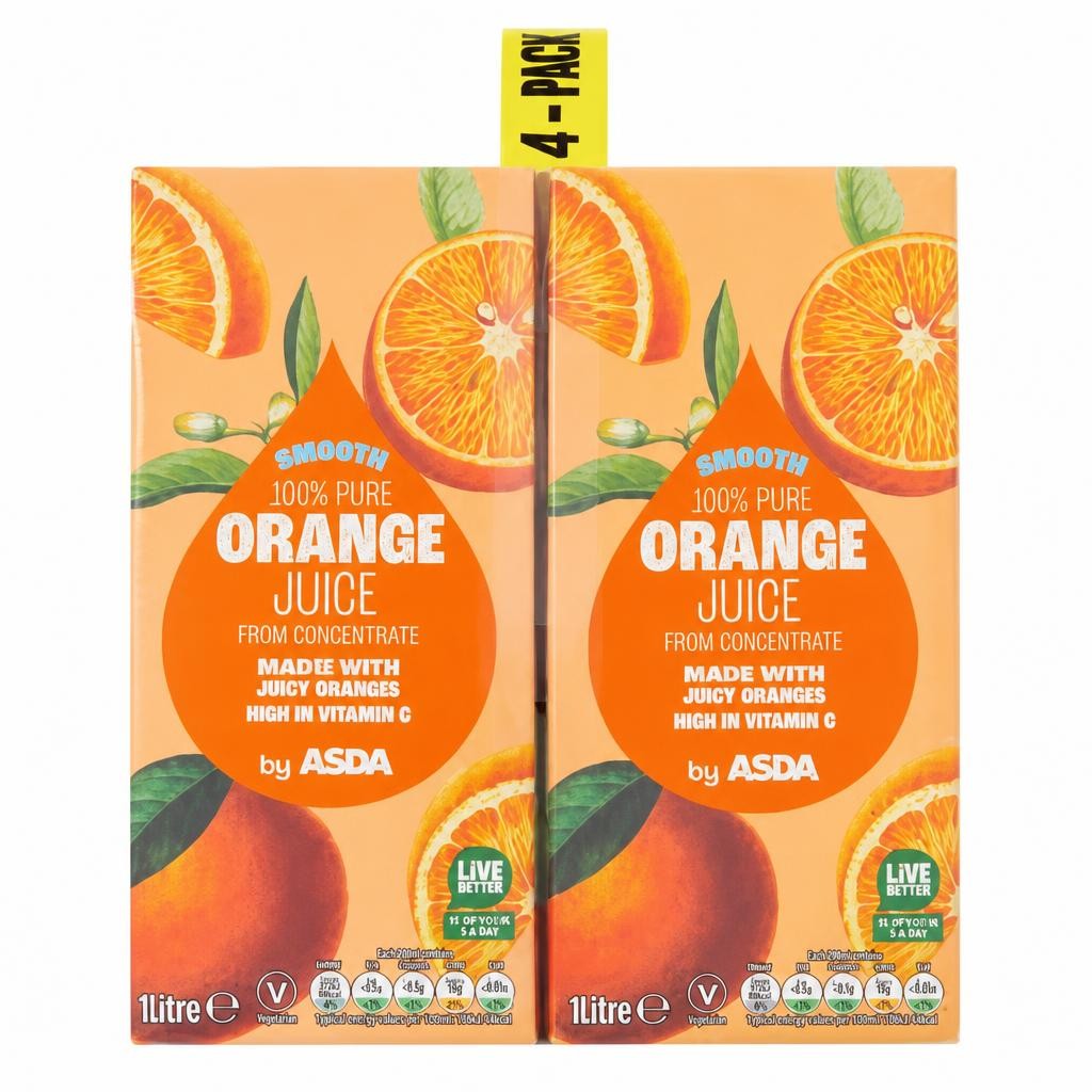 ASDA Smooth Orange Juice from Concentrate 1 Litre 4 Pack