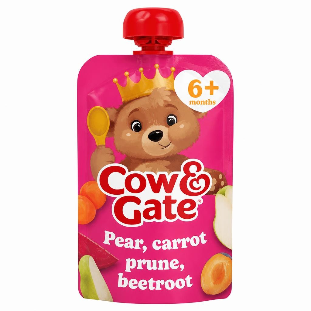 Cow & Gate Fruit Pouch Pear Carrot Prune & Beetroot Baby Food Snack, 6+ Months, 100g