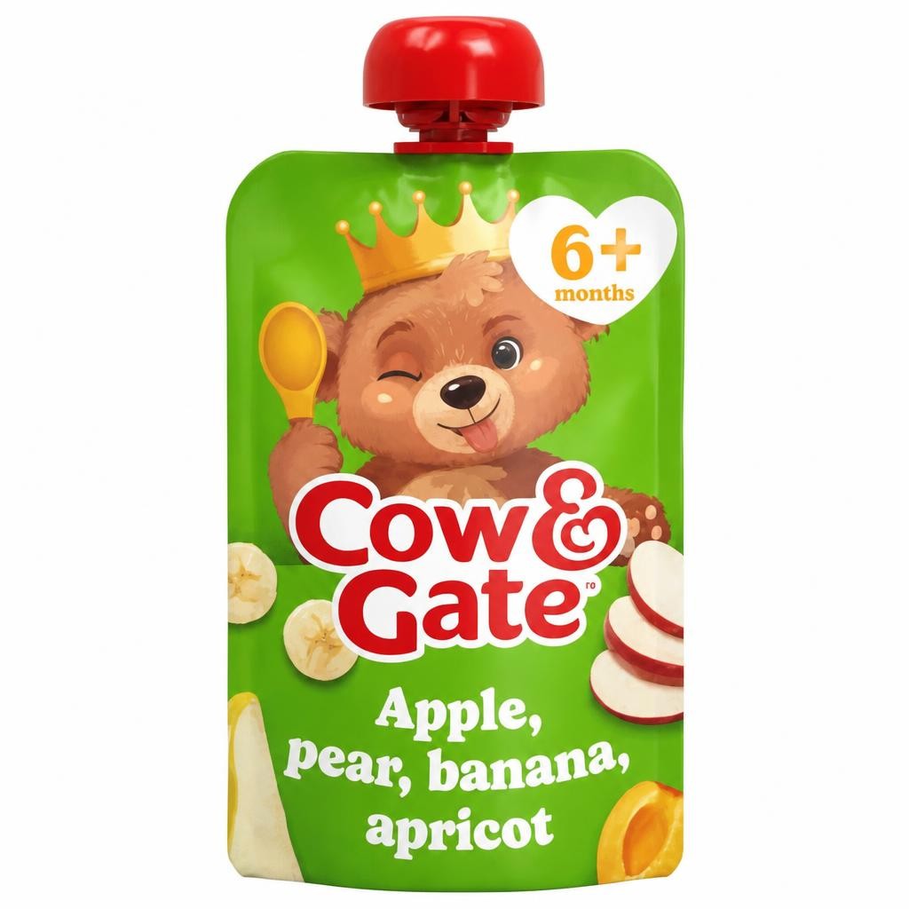 Cow & Gate Fruit Pouch Apple Pear Banana & Apricot Baby Food Snack, 6+ Months, 100g