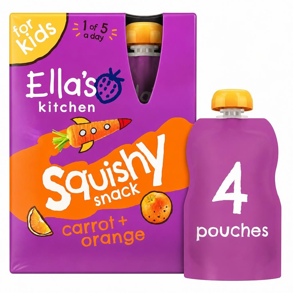 Ella's Kitchen Carrot + Orange Squishy Snack 4 x 100g (400g)