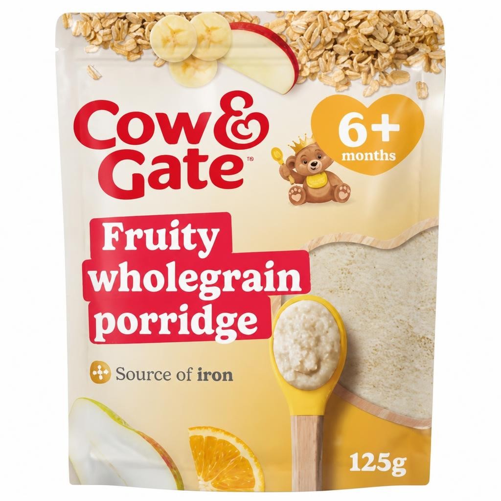 Cow & Gate Fruity Wholegrain Porridge Baby Cereal, 6+ Months, 125 g