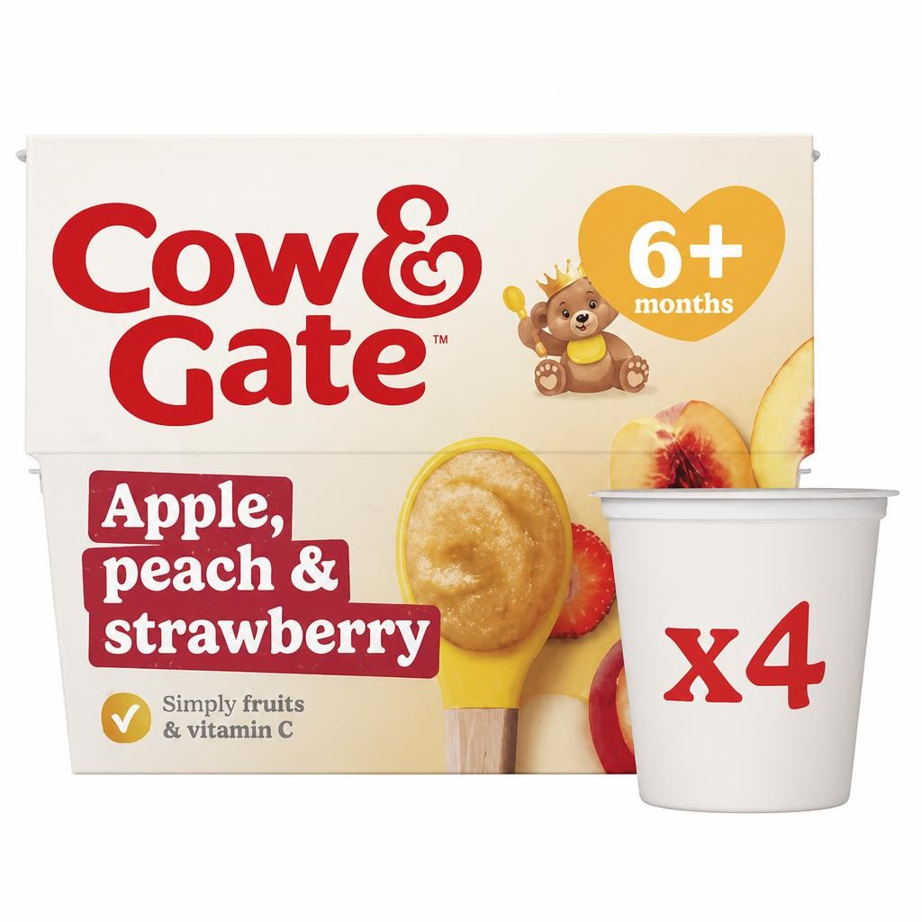 Cow & Gate Apple Peach & Strawberry Baby Food Fruit Pot Multipack, 6+ Months, 4x100g