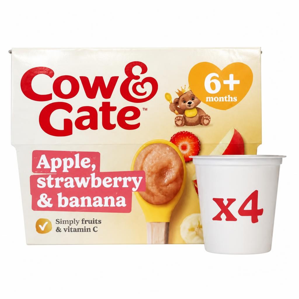 Cow & Gate Apple Strawberry & Banana Baby Food Fruit Pot , 6+ Months, 4x100g
