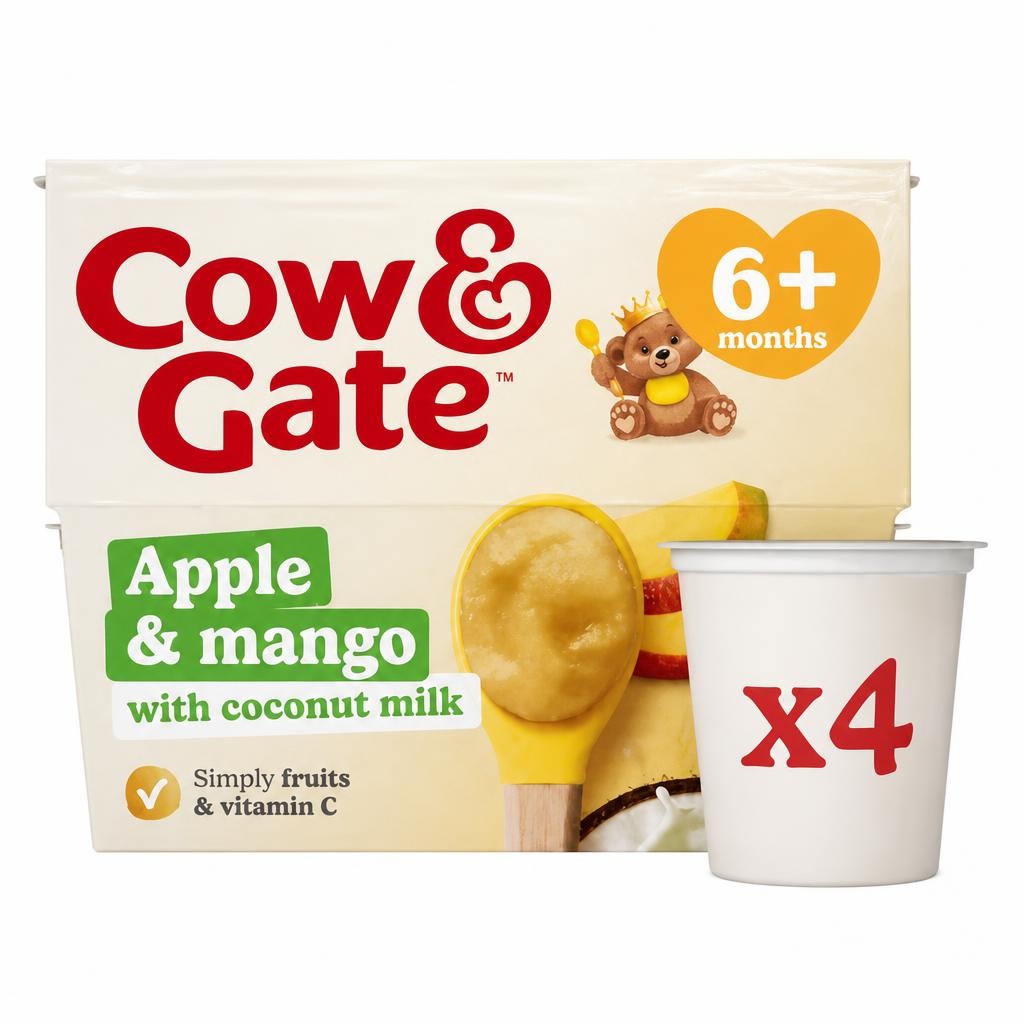 Cow & Gate Apple & Mango with Coconut Milk Baby Food Pot Multipack, 6+ Months, 4x95g